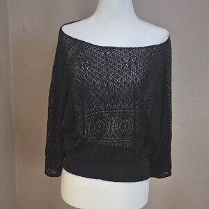 Daytrip Black Off-the-Shoulder Open Knit Sweater
